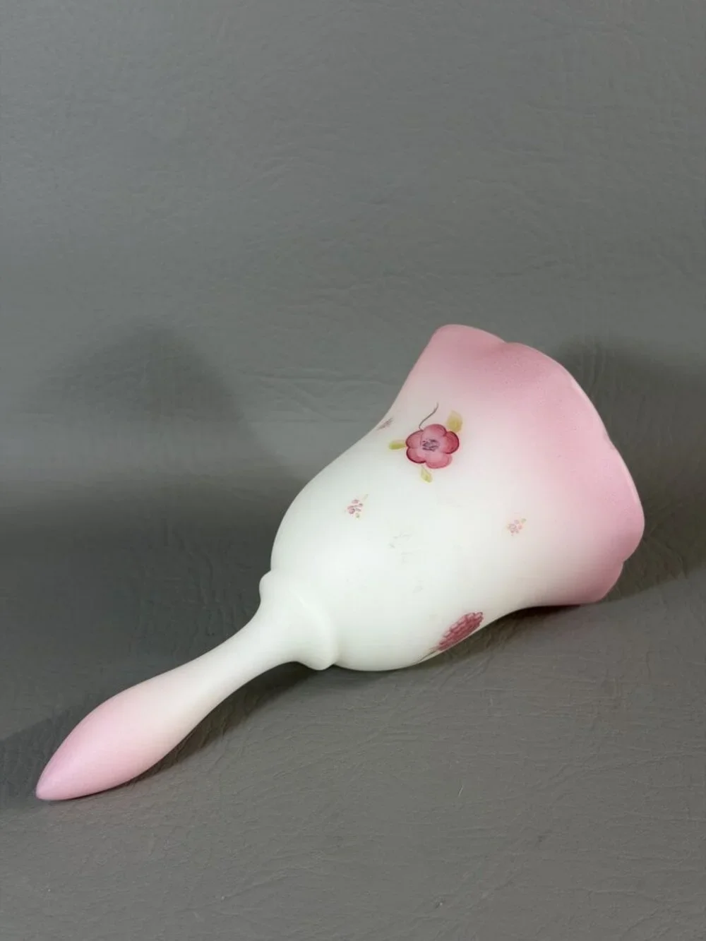 Vintage Fenton Art Glass Bell Hand-Painted Floral Signed C. Smith Pink Satin